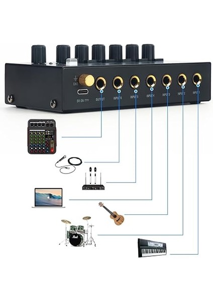 Mini Ses Mikseri Alt Karıştırma Için Stereo Hat Mikseri Gitarlar Için Ultra Düşük Gürültülü 6-Kanal Bas Klavyeler Veya Sahne Mikseri Uzantısı modelleri