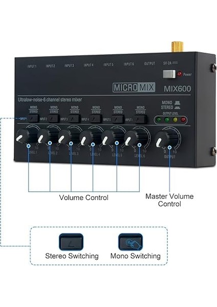 Mini Ses Mikseri Alt Karıştırma Için Stereo Hat Mikseri Gitarlar Için Ultra Düşük Gürültülü 6-Kanal Bas Klavyeler Veya Sahne Mikseri Uzantısı indirimleri