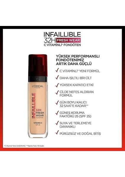 Parıs Infaillible 32H Fresh Wear C Vitaminli Fondöten - 220 Sable Sand 30 ml fırsatları