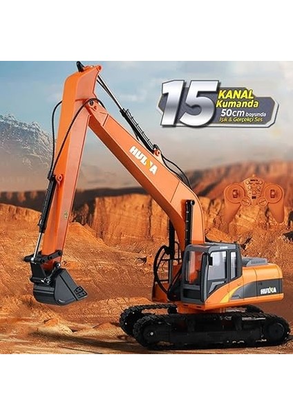1551 1/14 Yüksek Kalite 15CH Rc Model Ekskavatör Paletli Kepçe Kazıcı Uzaktan Kumandalı Rc Iş Makinesi - 2.4g Full Fonksiyon Sesli ve Işıklı Turuncu (Uzun Kol) fiyatları