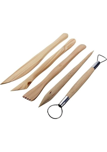 Doğal Seramik Hamuru Ahşap Ebeşuar Seti (Modelaj Kalemi) 5'li Beyaz