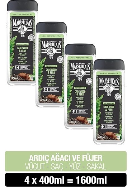 Petit Marseillais Duş Jeli Men Serisi Ardıç Ağacı ve Füjer (4 x 400 Ml) Çok Renkli fiyatları