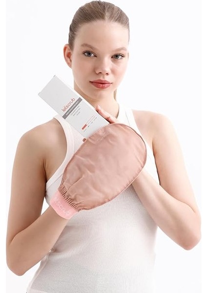 Bej Lastikli Banyo Duş Kesesi Peeling ELDIVENI%100 Floş Ipek Hassas Ciltler Için modelleri