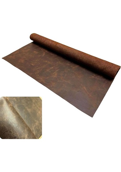 Crazy Horse Parça Deri, Deri Hobi Uğraşlarında Dıy Cüzdan, Kartlık, Çanta Vb Için Panel Kesim Hakiki Deri Parçası, 1 Adet (Kahve, 40X25 Cm)