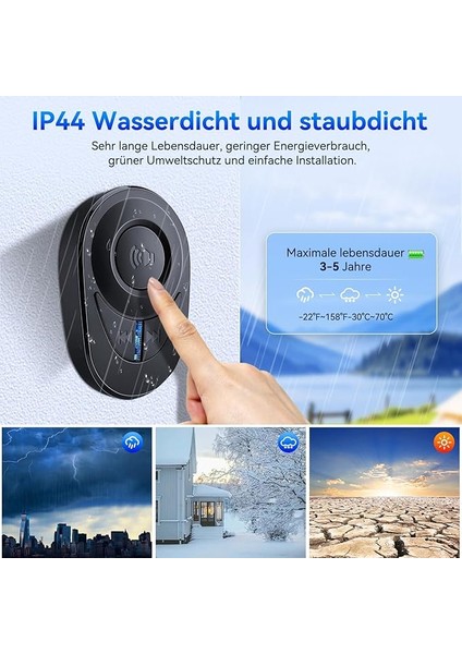 Kablosuz Zil, Dış Mekan Için Su Geçirmez, Kablosuz Kapı Zili, Kablosuz Set, Dış Mekan Için Kablosuz Kapı Zili, Kablosuz, Uzaktan Kumandalı Kapı Zili, 52 Melodi, 5 Ses Seviyesi, Siyah modelleri