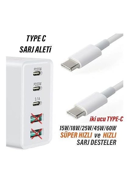 A53 A54 A55 A72 A73 Uyumlu Hızlı Şarj Kablosu Type-C - Type-C Şarj Kablosu 60W fiyatları