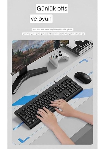 KM100 Kablolu Klavye Mouse Set Ingilice Q fırsatları