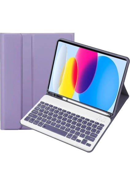 Ipad (A16) 10. Nesil 2022/2025 ile Uyumlu Bluetooth Türkçe Q Klavyeli Kılıfı, Lila