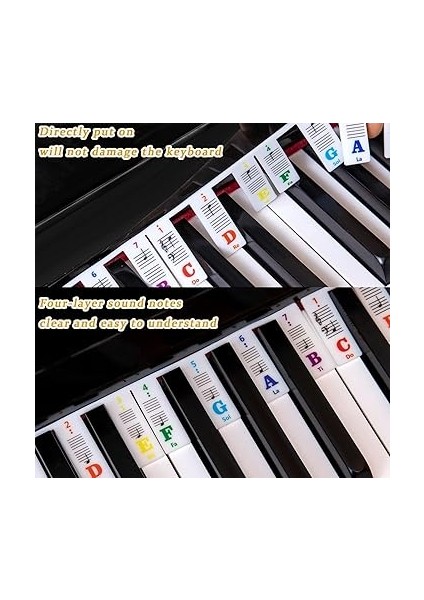 Başlayanlar Için Piyano Nota Kılavuzu (Türkçe Olmayabilir), Çıkarılabilir Piyano Klavyesi Nota Etiketleri, Tüm 88/61/54/49/37 Tuşlar Için, Çıkartmaya Gerek Yok, Tekrar Kullanılabilir, Silikon modelleri