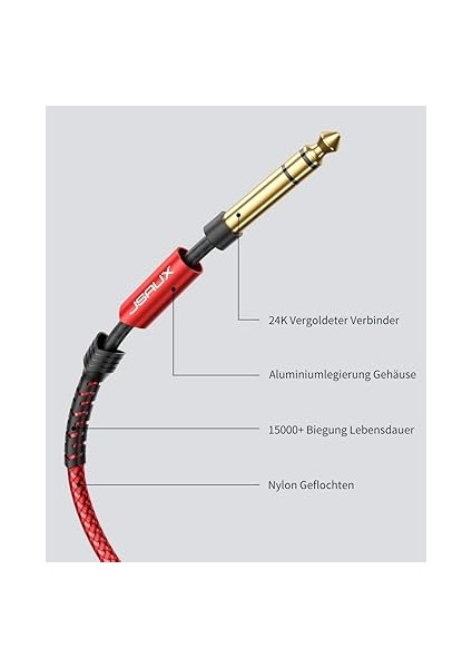 Gitar Kablosu [3 M] 6,35 mm Enstrüman Kablosu, 1/4 Inç Jak, Klavye, Bas, Amplifikatör ve Diğer Ses Cihazları Ile Uyumlu fırsatları