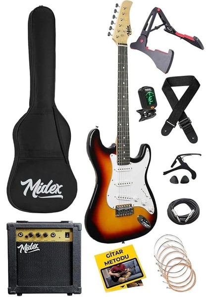 AGE-80SB Amfili Full Elektro Gitar Seti 4/4 Yetişkin 39 Inç Sunburs