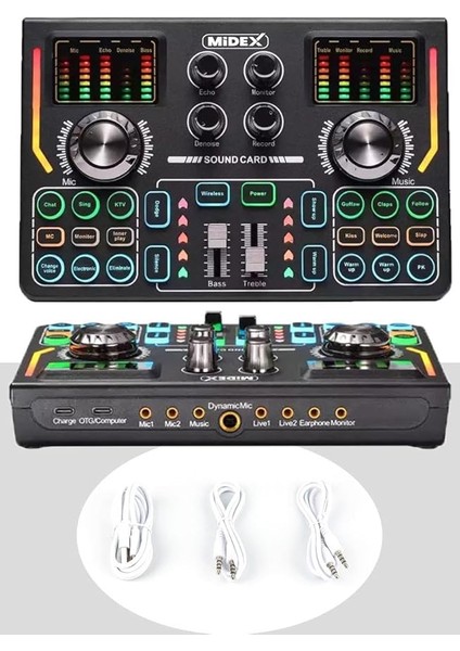 VS15 Üst Seviye Stüdyo Kayıt Canlı Yayın Şarjlı Ses Kartı Efektli Radyo Mikseri (Telefon ve Pc Podcast)