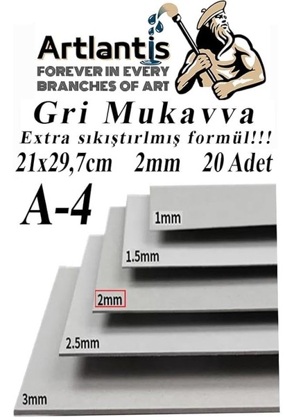 Mukavva Gri 2 mm 20 Adet 1 Paket 21X29,7 cm A-4 Mukavva 2,0 mm Kalınlığında A-4 Mukavva