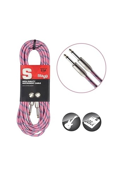 Yüksek Kaliteli Vintage Tüvit Pembe Enstrüman Kablosu - 6 Metre - 2x 6,3 mm Jak - Gitar Kablosu - Jack Kablosu modelleri
