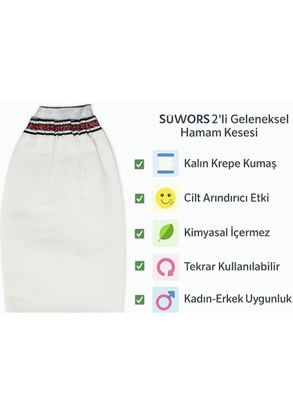 2'lü Geleneksel Hamam Kesesi – Kalın Krepe Kumaş – Lastikli Exfoliating Banyo Lifi – Cilt Arındırıcı & Peeling Etkili – Kadın Erkek Için Uygun fırsatları