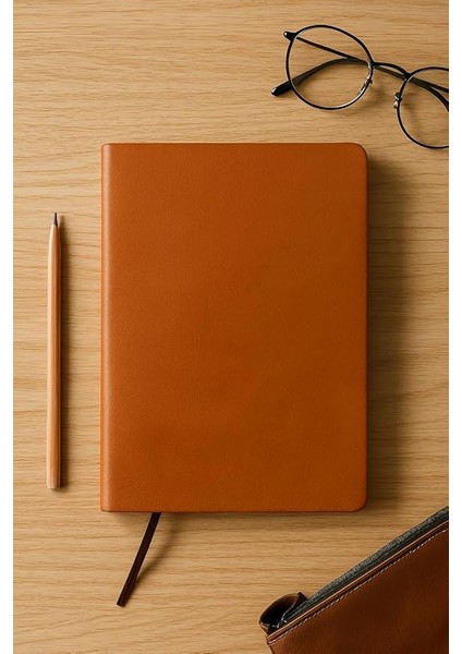 Tanıtım Defter, Noktalı Defter, Termo Deri Kapaklı Noktalı Defter, 128 Yaprak A5 Defter, Ofis ve Kırtasiye, Plan, Notebook (Taba)