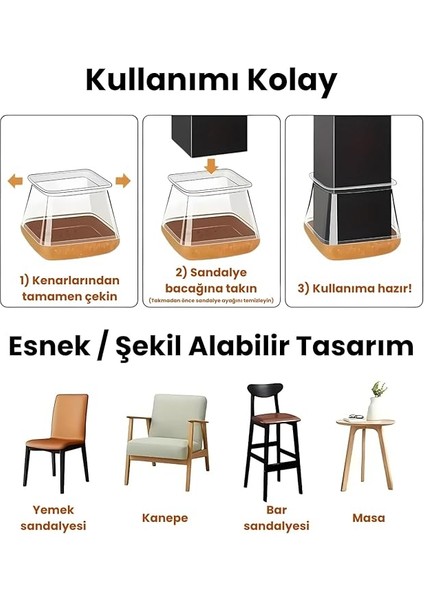 Adet Kare Sandalye Papucu (3.3–3.7 Cm) – Şeffaf Silikon Kalın Keçeli, Gürültü Önleyici ve Zemin Koruyucu Mobilya Ayak Kılıfı fırsatları