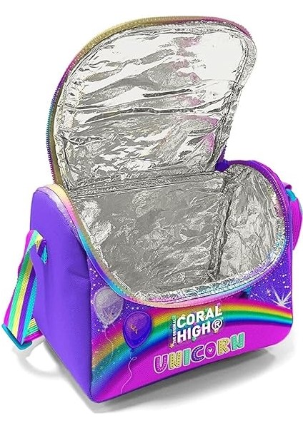 High Üç Gözlü Ilkokul ve Ortaokul Çanta Seti - Kız Çocuk - Mor Simli Unicorn Desenli modelleri