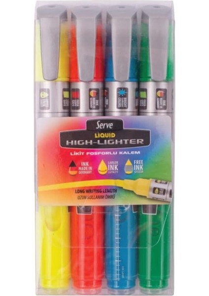 SV-LKTFB4KRPA Likit Fosforlu Kalem, Karişik Fosforlu Renkler