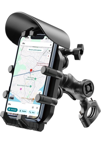 Gidon Bağlantılı Güneş ve Yağmur Korumalı 360° Derece Ayarlanabilir Motosiklet Bisiklet Telefon Tut