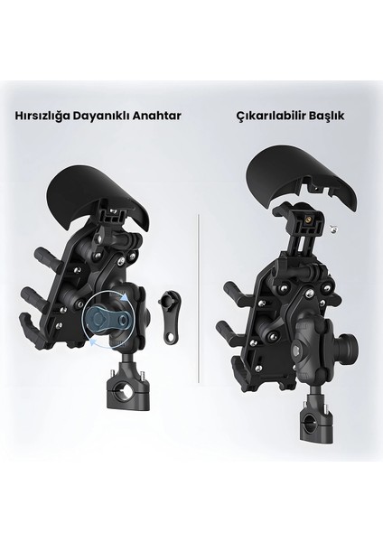 Gidon Bağlantılı Güneş ve Yağmur Korumalı 360° Derece Ayarlanabilir Motosiklet Bisiklet Telefon Tut modelleri