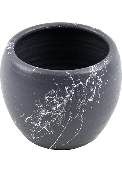 Mermer Efektli Gri Üzeri Beyaz Toprak Saksı -15 cm modelleri