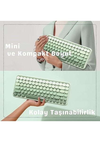 Kablosuz Bluetooth Retro Sessiz Klavye – Yuvarlak Tuşlu, Kedi Süs Aksesuarı, 84 Tuşlu, Taşınabilir, Akıllı Uyku Modu, Ergonomik Tasarım, Tablet Telefon Uyumlu, Ajazz AJ308I Yeşil fırsatları
