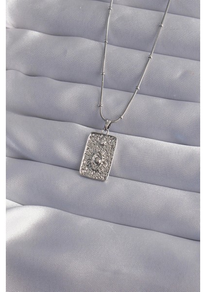 316L Çelik Zincir Gümüş Renk Işlemeli Göz Figür Tarot Kolye