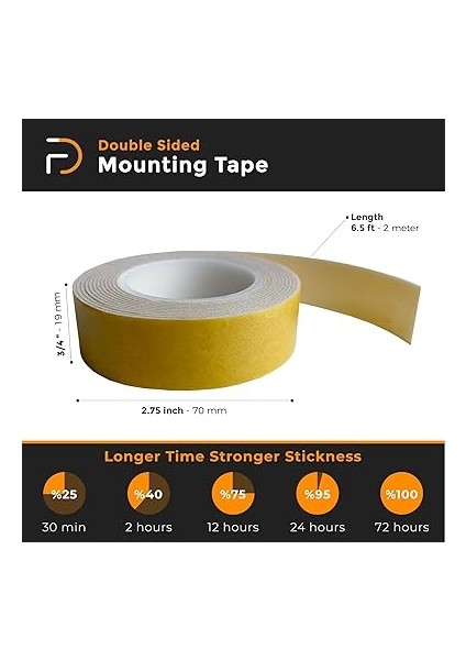 Çift ​​taraflı Yapışkanlı Montaj Bandı 2 mt x 19 mm | Ekstra Güçlü, Iz Bırakmaz, Dayanıklı Yapışkan Rulo Bant (Beyaz) fırsatları