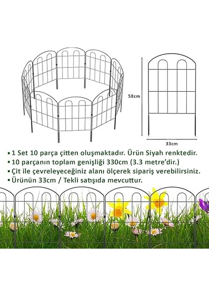 Bahçe Çiti 10'lu Set 330CM Model - 1 Siyah Hobi Bahçesi, Çiçek, Sebze, Mini Bahçe modelleri