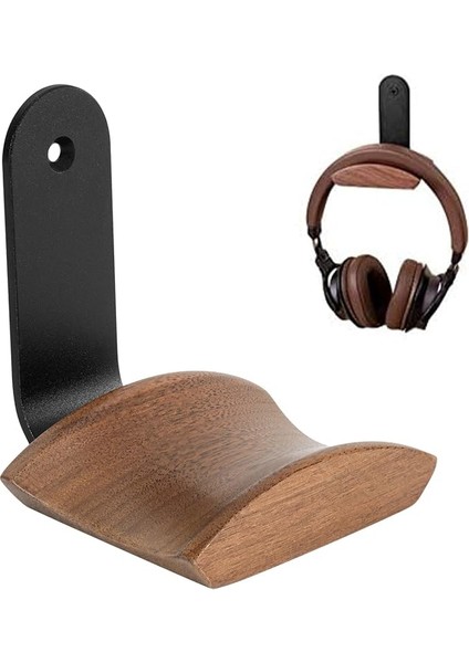 Kulaklık Tutucu, 6 cm Genişliğinde Baş Desteği, Ceviz Ağacı, 3m Yapışkan Bant ve Vidalı Kulaklık Standı, Kulak Üstü ve Oyun Için Kulaklık Standı, Masa ve Vitrin Için Kulaklık Tutucu