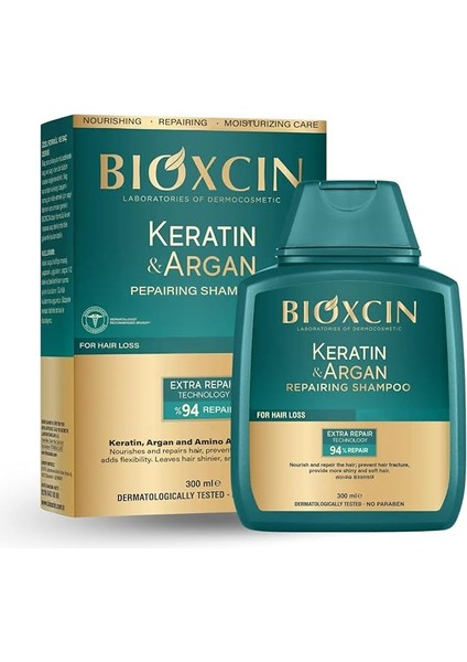 Keratin & Argan Onarıcı Şampuan 300 ml – Yıpranmış Saçlar Için Nemlendirici ve Onarıcı Bakım