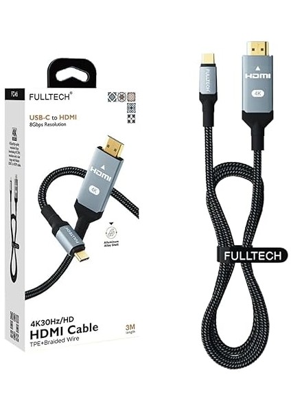 To HDMI 8gbps Çözünürlük 4K 30Hz/HD Telefon Tablet Usb-C Hdmı Çevirici Dönüştürücü Kablo (2 Metre)