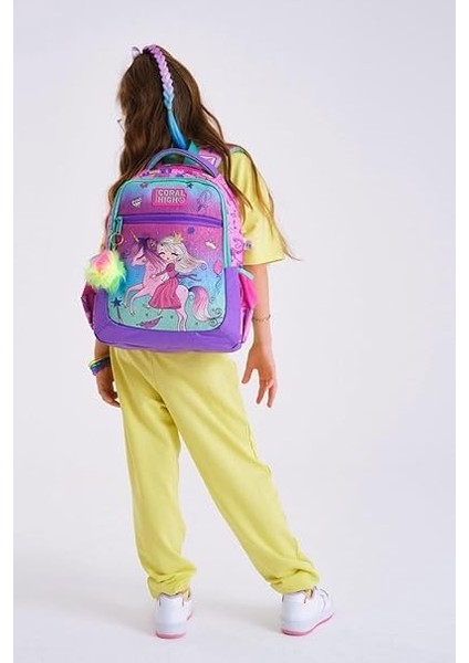High Üç Gözlü Kız Çocuk Ilk ve Orta Okul Çantası - Pembe Yeşil Unicorn ve Prenses fiyatları