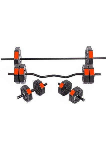 Spor 50 kg (150 Cm) Düz Bar + Z Bar Dambıl Dumbell Ağırlık Halter Full Set Kırmızı Kapaklı