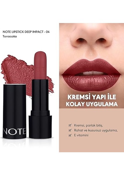 Deep Impact Lipstick 04 Terracotta Kremsi Dokulu Yarı Parlak Ruj, Kırmızı fiyatları