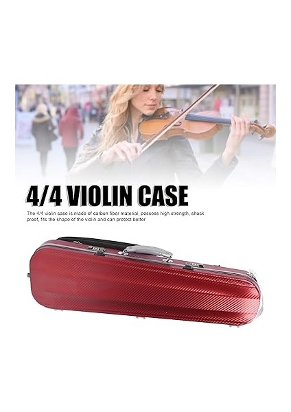 Kılıfı, Taşınabilir Karbon Fiber Hardshell 4/4 Tam Boyutlu Keman Kilidi Kırmızı modelleri