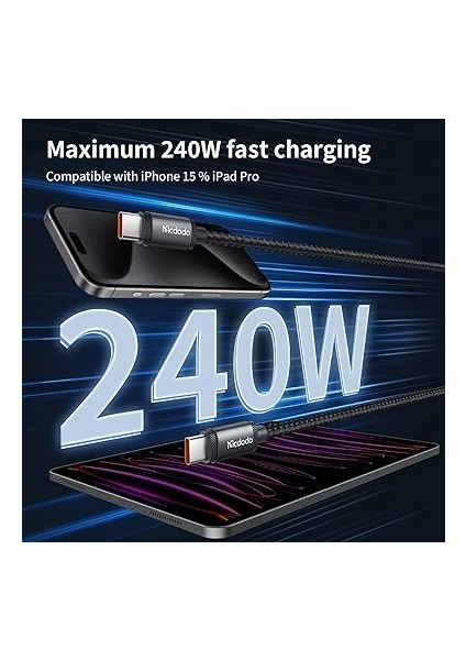 Ca 3681 240W Type C To Type C Şarj Kablosu, Siyah 2 M modelleri