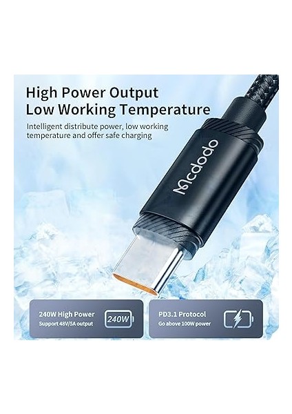 Ca 3681 240W Type C To Type C Şarj Kablosu, Siyah 2 M fırsatları