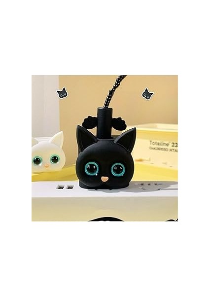 Aksesuar Siyah Kedi Şarj Kılıfı, Şarj Kablosu Örme Aparatı, Toparlayıcı, Kablo Koruyucu iPhone 18W/20W ile Uyumlu modelleri