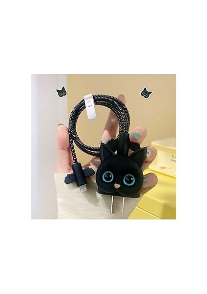 Aksesuar Siyah Kedi Şarj Kılıfı, Şarj Kablosu Örme Aparatı, Toparlayıcı, Kablo Koruyucu iPhone 18W/20W ile Uyumlu indirimleri