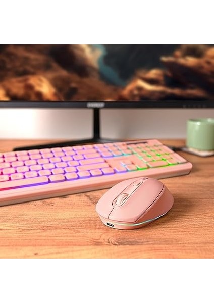 KM-319BT 2.4g+Bt1+Bt2 Çoklu Cihaz Bağlantılı Q Set Kablosuz Tak ve Kullan Klavye + Mouse (Pembe) indirimleri