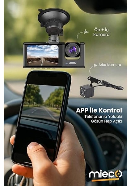 1s WIFI/1920P FHD/170° Ultra Geniş Açı/gece Görüşü ve G-Sensörü/ 3 Kameralı Araç Kamerası (2025) fırsatları