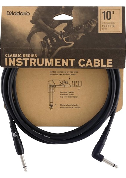 Waves D'addario Gitar Kablosu - Klasik Seri Enstrüman Kablosu - 1/4 Inç Fiş 1/4 Inç Fiş - 3.048 Sayaç - 1'li Paket