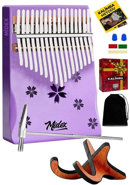 KLX-870-PAK Mor Renk Yüksek Kaliteli Ahşap Kalimba 17 Tuşlu Full Set