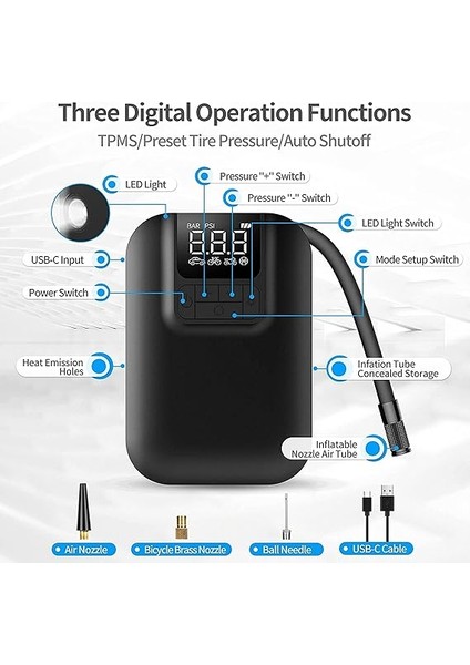 US-ZB215 350PSI 5000MAH Şarjlı Çok Amaçlı Taşınabilir Lastik Hava Pompası fırsatları