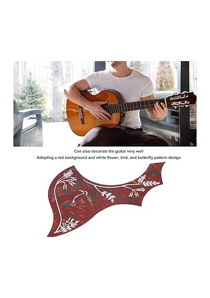 Yapışkanlı Kırmızı Çiçek Akustik Gitar Pickguard, Kazıma Plakası Pvc Halk Koruyucu, 40IN 41IN 42IN Gitar Pick Guard modelleri