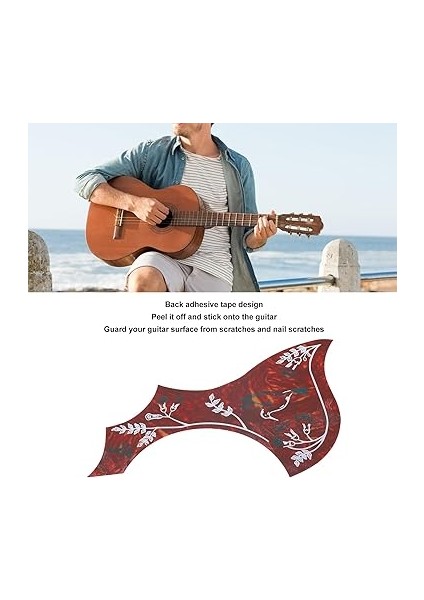 Yapışkanlı Kırmızı Çiçek Akustik Gitar Pickguard, Kazıma Plakası Pvc Halk Koruyucu, 40IN 41IN 42IN Gitar Pick Guard fırsatları