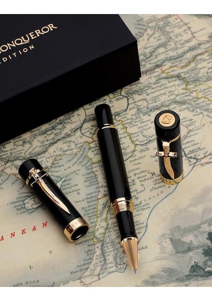 Genève – Lüks ve Ergonomik Dolma Kalem & Tükenmez Kalem – Fatih Sultan Mehmed Özel Seri – Alman M Uç, Altın Kaplama – Evrensel Refill, Premium Hediye Kutulu (Tükenmez Kalem)