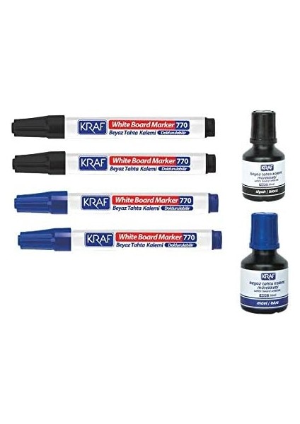 770 Tahta Kalemi 2 Siyah, 2 Mavi + 1 Siyah + 1 Mavi Kraf 445G Tahta Kalemi Mürekkebi